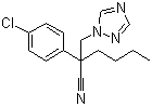 structure of CAS# 88671-89-0, Myclobutanil;alpha-Butyl-alpha-(4-chlorophenyl)-1H-1,2,4-triazole-1-propanenitrile; Systhane