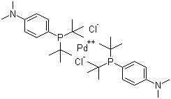 structure of CAS# 887919-35-9, Bis(di-tert-butyl(4-dimethylaminophenyl)phosphine)dichloropalladium (II);(SP-4-1)-Palladium dichloro-bis[4-[bis(1,1-dimethylethyl)phosphino-P]-N,N-dimethylbenzenamine]; PdCl2(Amphos)2