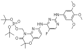 structure of CAS# 901119-38-8, Phosphoric acid bis(1,1-dimethylethyl) [6-[[5-fluoro-2-[(3,4,5-trimethoxyphenyl)amino]-4-pyrimidinyl]amino]-2,3-dihydro-2,2-dimethyl-3-oxo-4H-pyrido[3,2-b]-1,4-oxazin-4-yl]methyl ester