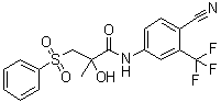 structure of CAS# 90357-05-4, N-[4-Cyano-3-(trifluoromethyl)phenyl]-2-hydroxy-2-methyl-3-(phenylsulfonyl)propanamide
