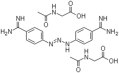 结构式 CAS# 908-54-3, 二脒那秦; 4,4'-二脒基重氮氨基苯二乙尿酸; 1,3-双(对脒基苯)三氮烯二乙酰甘氨酸盐