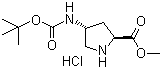 结构式 CAS# 913742-54-8, (2S,4R)-4-叔丁氧羰基氨基吡咯烷-2-羧酸甲酯盐酸盐