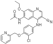 structure of CAS# 915941-95-6, 4-[3-Chloro-4-[(2-pyridyl)methoxy]anilino]-3-cyano-7-ethoxy-6-(N-acetylamino)quinoline