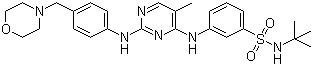 structure of CAS# 936091-15-5, N-(tert-Butyl)-3-[[5-methyl-2-[[4-(4-morpholinylmethyl)phenyl]amino]-4-pyrimidinyl]amino]benzenesulfonamide