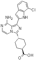 结构式 CAS# 936889-68-8, 反式-4-[8-氨基-1-(7-氯-1H-吲哚-2-基)咪唑并[1,5-a]吡嗪-3-基]环己烷羧酸