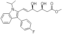 structure of CAS# 93957-53-0, Fluvastatin methyl ester;Methyl (3R,5S,6E)-7-[3-(4-fluorophenyl)-1-(1-methylethyl)-1H-indol-2-yl]-3,5-dihydroxy-6-heptenoate