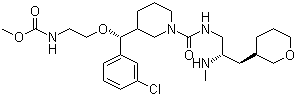 structure of CAS# 942142-51-0, VTP-27999;N-[2-[(R)-(3-Chlorophenyl)[(3R)-1-[[[(2S)-2-(methylamino)-3-[(3R)-tetrahydro-2H-pyran-3-yl]propyl]amino]carbonyl]-3-piperidinyl]methoxy]ethyl]carbamic acid methyl ester