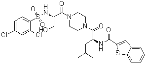 结构式 CAS# 942206-85-1, N-[(1S)-1-[[4-[(2S)-2-[[(2,4-二氯苯基)磺酰基]氨基]-3-羟基丙酰基]-1-哌嗪基]羰基]-3-甲基丁基]-1-苯并噻吩-2-甲酰胺
