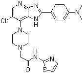 结构式 CAS# 942947-93-5, CCT 129202; 2-[4-[6-氯-2-(4-二甲基氨基苯基)-3H-咪唑并[4,5-b]吡啶-7-基]哌嗪-1-基]-N-(噻唑-2-基)乙酰胺