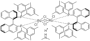 structure of CAS# 944451-08-5, Dimethylammonium dichlorotri(mu-chloro)bis[(R)-(+)-2,2'-bis[di(3,5-xylyl)phosphino]-1,1'-binaphthyl]diruthenate(II)