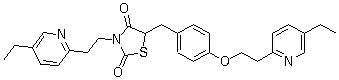 structure of CAS# 952188-00-0, 5-[4-[2-(5-Ethylpyridin-2-yl)ethoxy]benzyl]-3-[2-(5-ethylpyridin-2-yl)ethyl]thiazolidine-2,4-dione