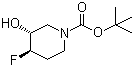 structure of CAS# 955028-82-7, tert-Butyl trans-3-hydroxy-4-fluoropiperidine-1-carboxylate;(3R,4R)-rel-4-fluoro-3-hydroxy-1-Piperidinecarboxylic acid tert-butyl ester