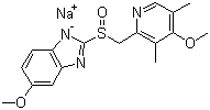 structure of CAS# 95510-70-6, Omeprazole sodium;Sodium 5-methoxy-2-[(4-methoxy-3,5-dimethyl-pyridin-2-yl)methylsulfinyl]benzoimidazole; 5-Methoxy-2-(((4-methoxy-3,5-dimethyl-2-pyridinyl)methyl)sulfinyl)-1H-benzimidazole sodium salt
