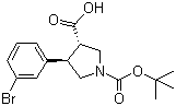 structure of CAS# 959582-16-2, (3S,4R)-1-Boc-4-(3-Bromophenyl)pyrrolidine-3-carboxylic acid;Boc-(3S,4R)-beta-Pro-4-(3-bromophenyl)-OH