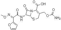 (6R,7R)-3-[[(Aminocarbonyl)oxy]methyl]-7-[[(2E)-2-(2-furanyl)-2-(methoxyimino)acetyl]amino]-8-oxo-5-thia-1-azabicyclo[4.2.0]oct-2-ene-2-carboxylic acid molecular structure (CAS 97232-97-8)
