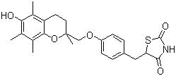 structure of CAS# 97322-87-7, Troglitazone;(+/-)-5-[4-[(6-Hydroxy-2,5,7,8-tetramethylchroman-2-yl)methoxy]benzyl]-2,4-thiazolidinedione